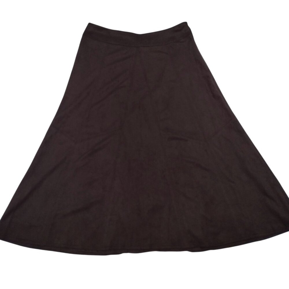 Renuar Faux Suede Paneled Full Midi Skirt Size 6 Chocolate Boho Western Stretch
